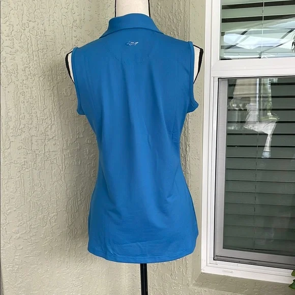 Greg Norman Collection Blue Sleeveless Golf Polo Button Down - Picture 2 of 4